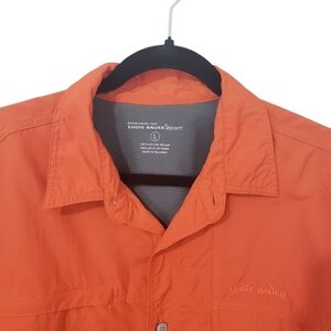 Eddie Bauer Long-Sleeve Sport Vented Orange & Gray Outdoor Shirt Size Large